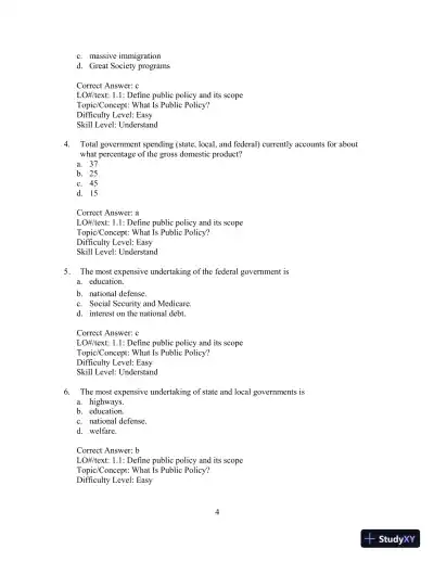 Test Bank for Understanding Public Policy, 15th Edition - Page 5 preview image