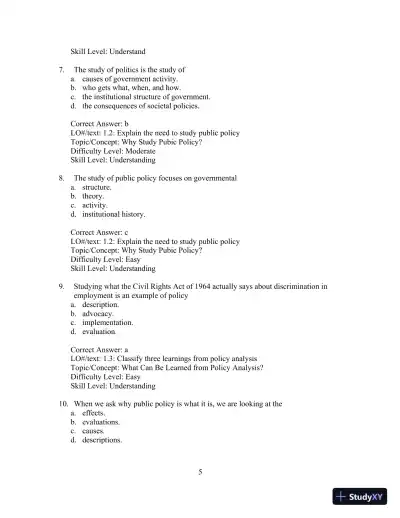 Test Bank for Understanding Public Policy, 15th Edition - Page 6 preview image