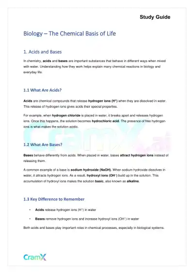 Biology - The Chemical Basis of Life - Page 1 preview image
