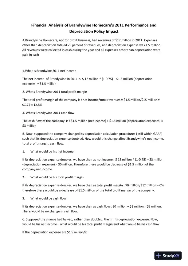 Financial Analysis Of Brandywine Homecare's 2011 Performance And Depreciation Policy Impact - Page 1 preview image