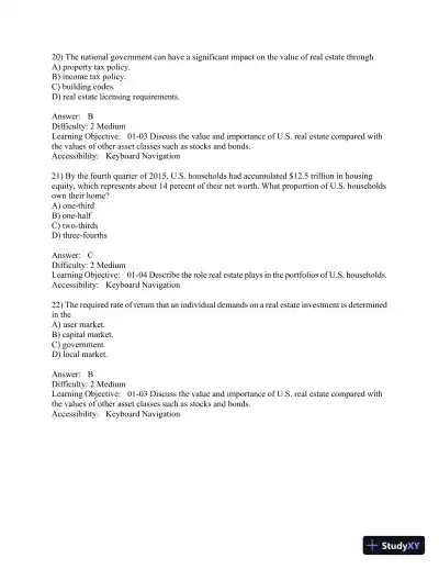 Real Estate Principles: A Value Approach 5th Edition Test Bank - Page 8 preview image