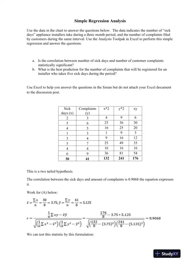 Simple Regression Analysis - Page 1 preview image