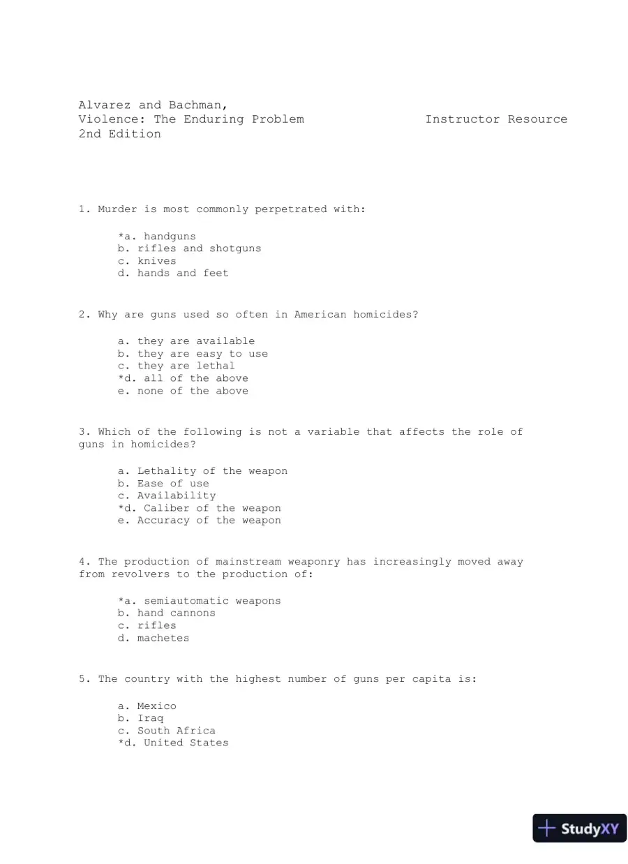 Violence: The Enduring Problem Second Edition Test Bank, page 13