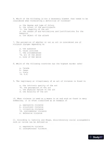 Violence: The Enduring Problem Second Edition Test Bank - Page 3 preview image