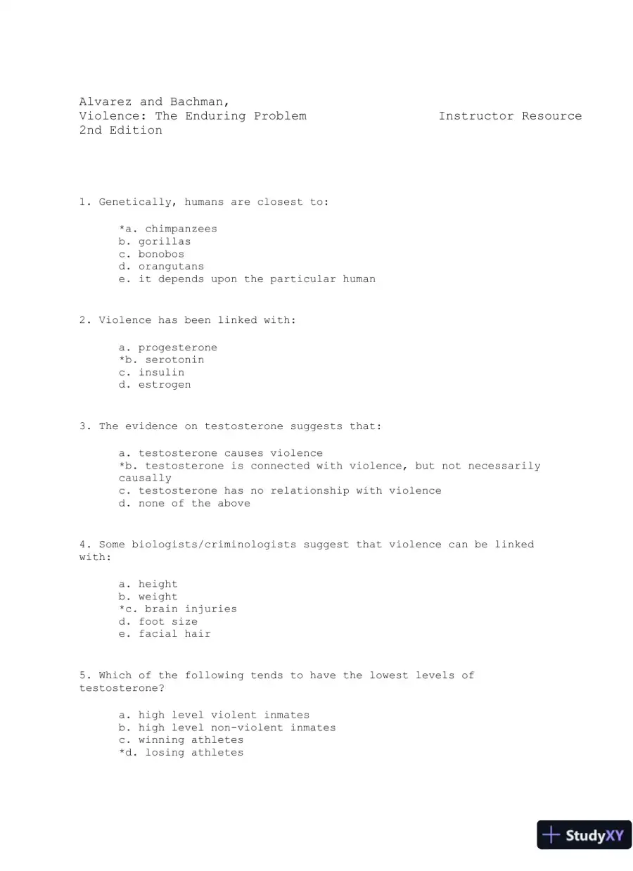 Violence: The Enduring Problem Second Edition Test Bank, page 8