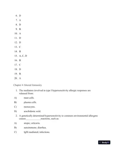 Test Bank for Applied Pathophysiology: A Conceptual Approach, 4th North American Edition (Chapters 1-18) - Page 19 preview image