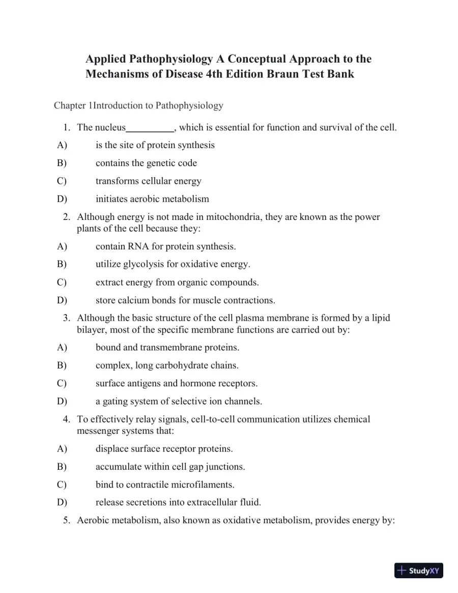 Test Bank for Applied Pathophysiology: A Conceptual Approach, 4th North American Edition (Chapters 1-18), page 3