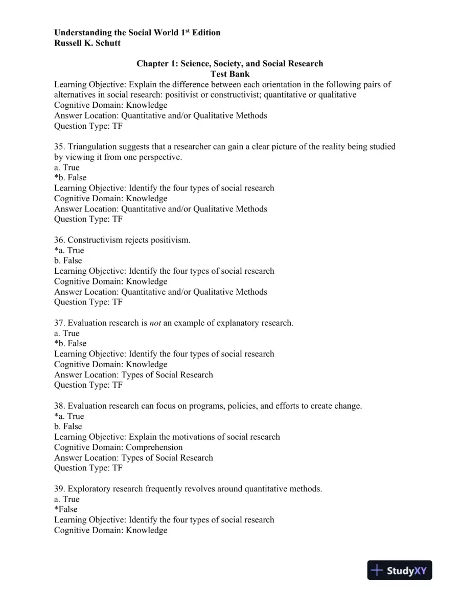 Understanding the Social World: Research Methods for the 21st Century 1st Edition Test Bank, page 10