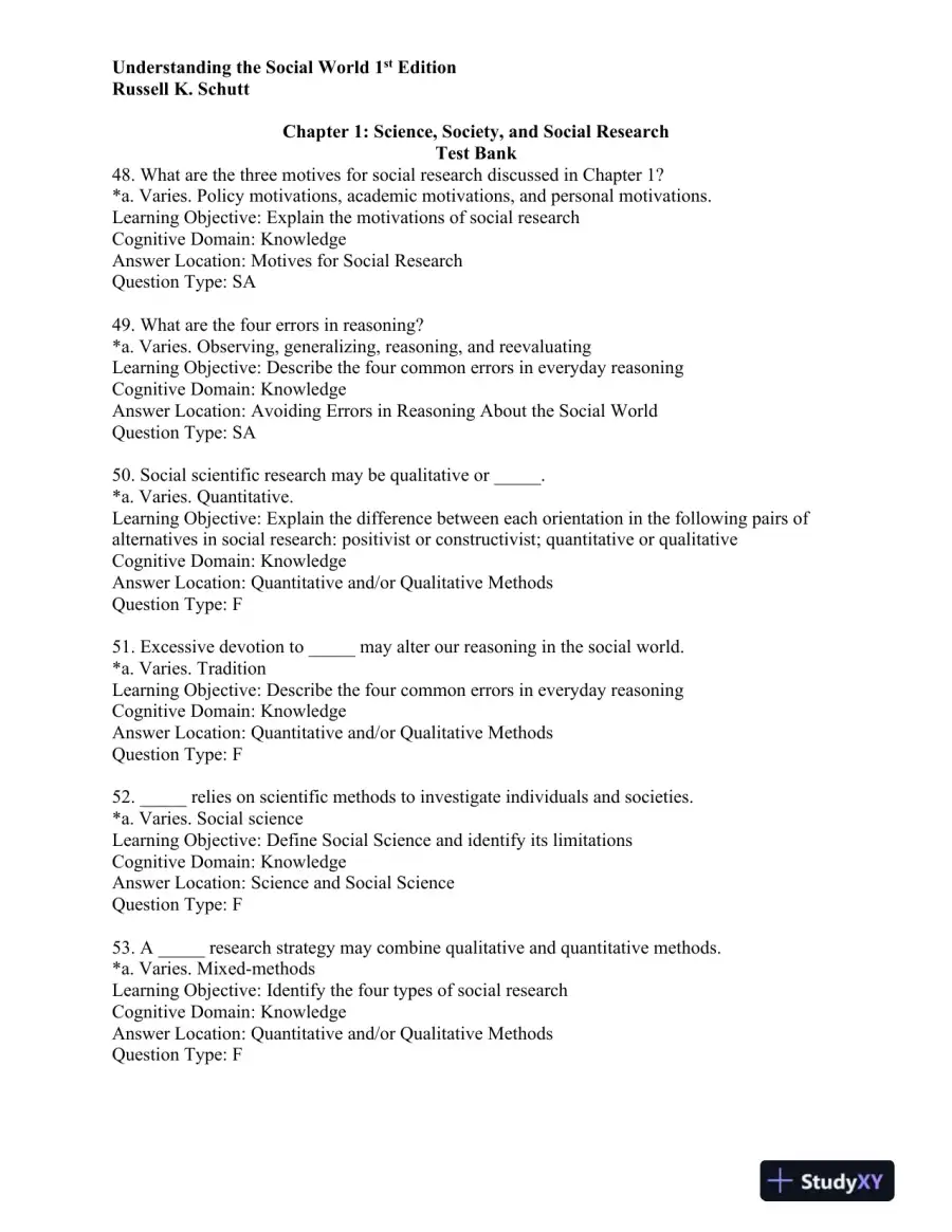 Understanding the Social World: Research Methods for the 21st Century 1st Edition Test Bank, page 13