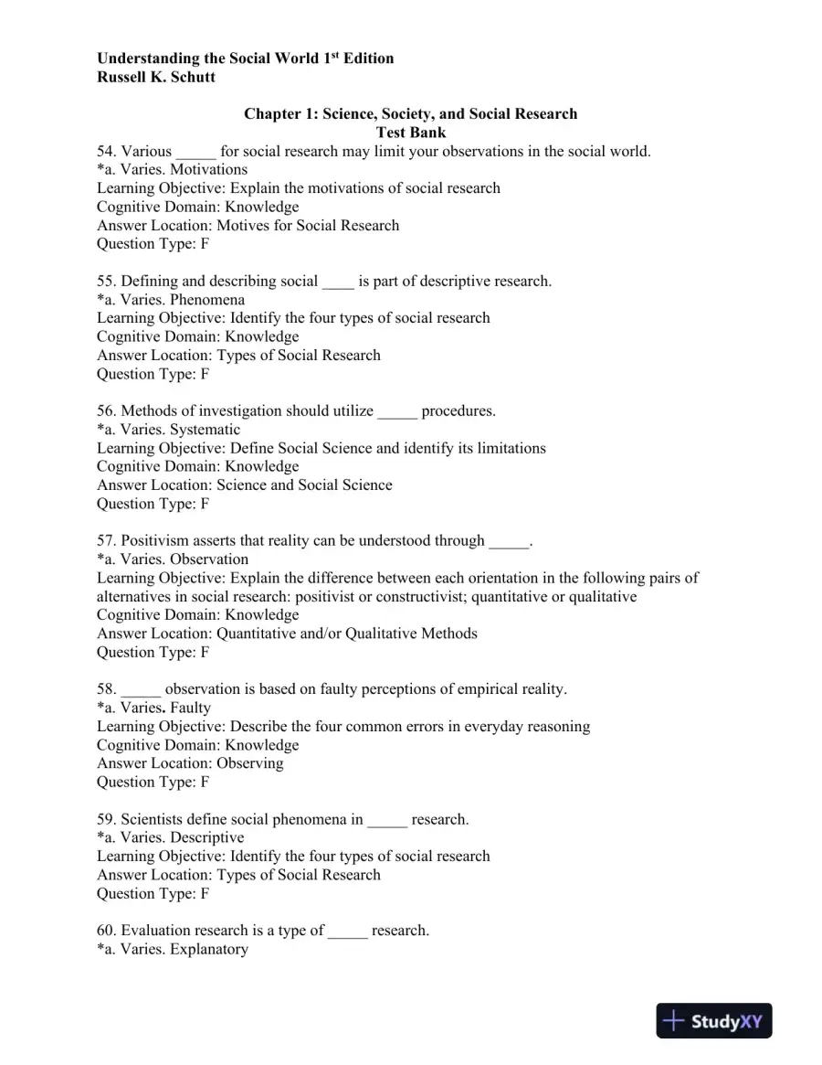 Understanding the Social World: Research Methods for the 21st Century 1st Edition Test Bank, page 14