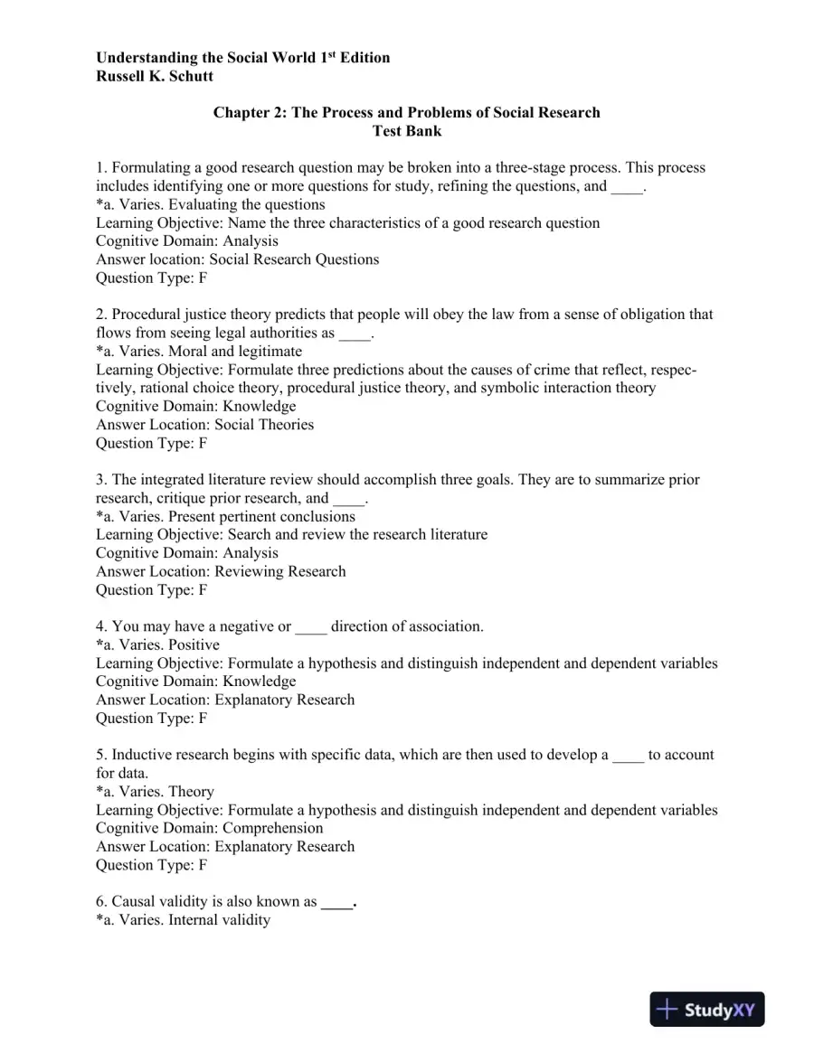 Understanding the Social World: Research Methods for the 21st Century 1st Edition Test Bank, page 16