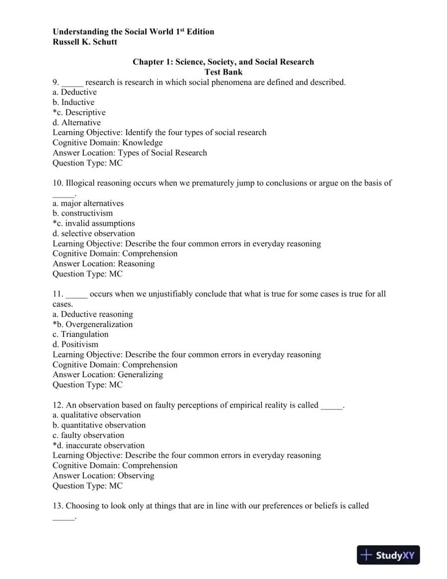 Understanding the Social World: Research Methods for the 21st Century 1st Edition Test Bank, page 4