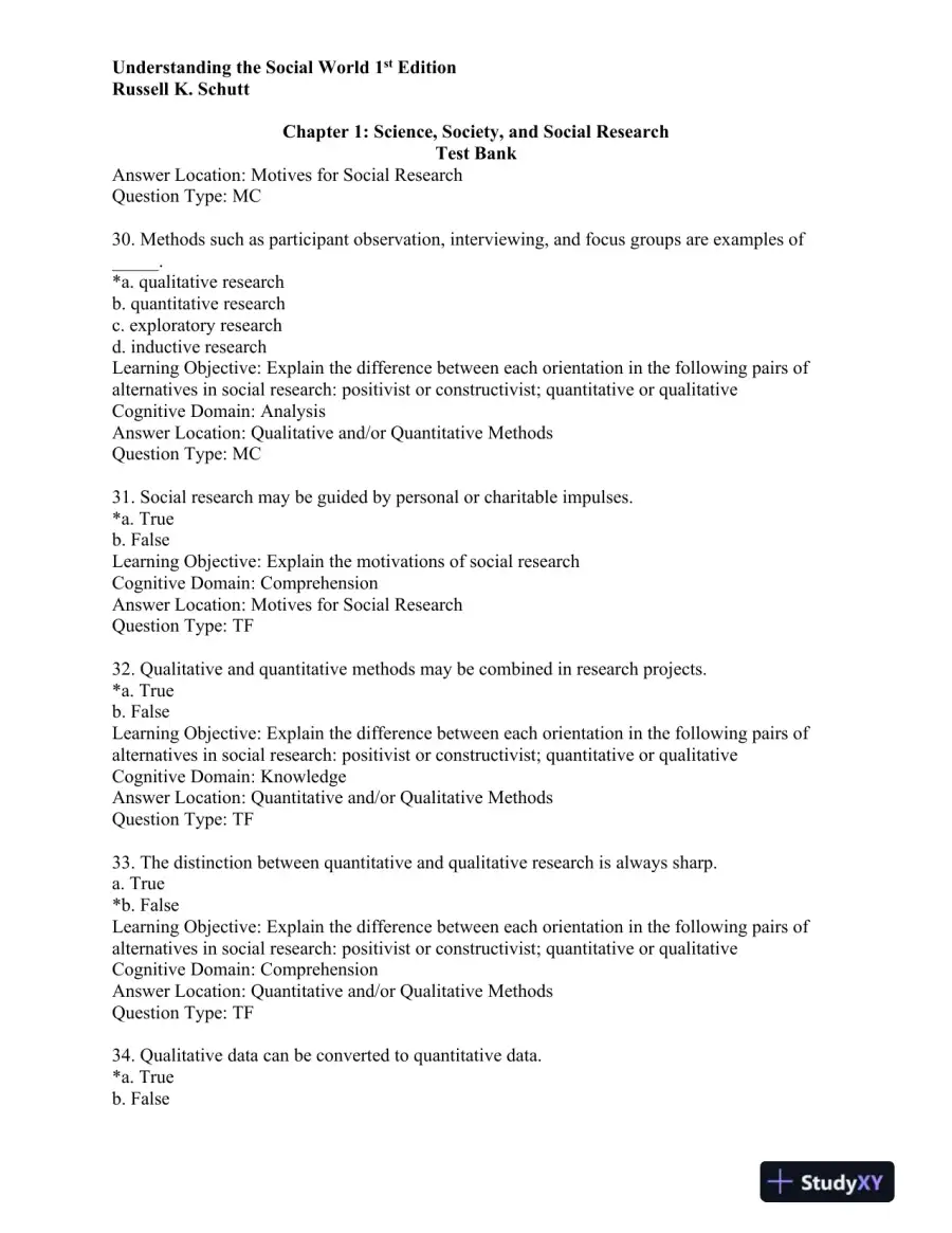 Understanding the Social World: Research Methods for the 21st Century 1st Edition Test Bank, page 9