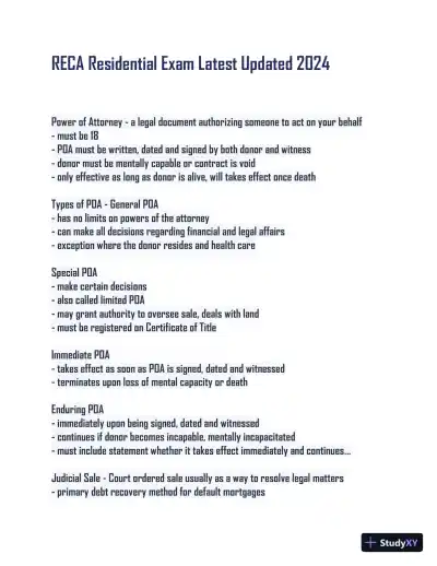 2024 RECA Residential Exam with Answers (220 Solved Questions) - Page 1 preview image