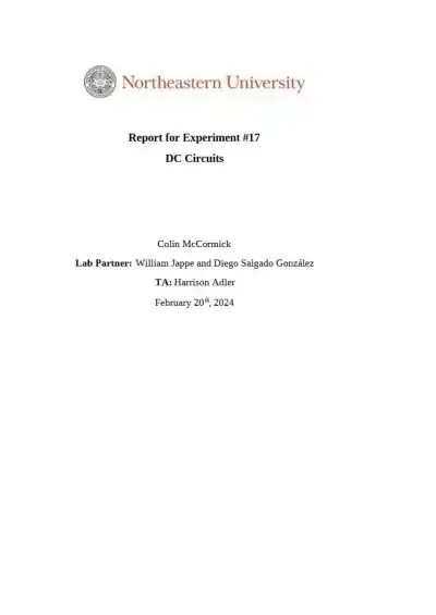 Experiment #17 DC Circuits Colin McCormick - Page 1 preview image