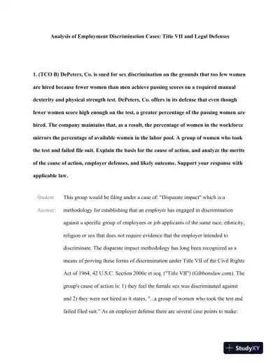 Analysis of Employment Discrimination Cases: Title VII and Legal Defenses - Page 1 preview image