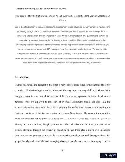 HRM 5000-8 HR in the Global Environment Week 8 Analyze Personnel Needs to Support Globalization Efforts - Page 1 preview image