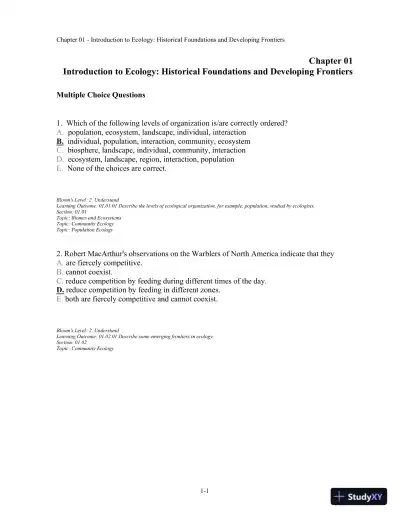 Test Bank For Ecology: Concepts And Applications, 6th Edition - Page 1 preview image