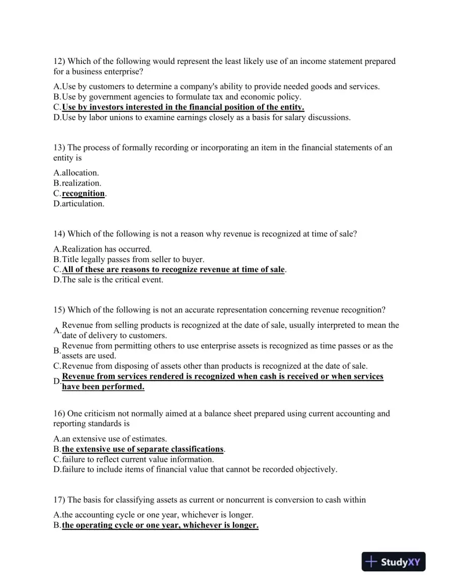 ACC 253- FINAL EXAM Financial Accounting Principles: Income Statement and Revenue Recognition, page 10
