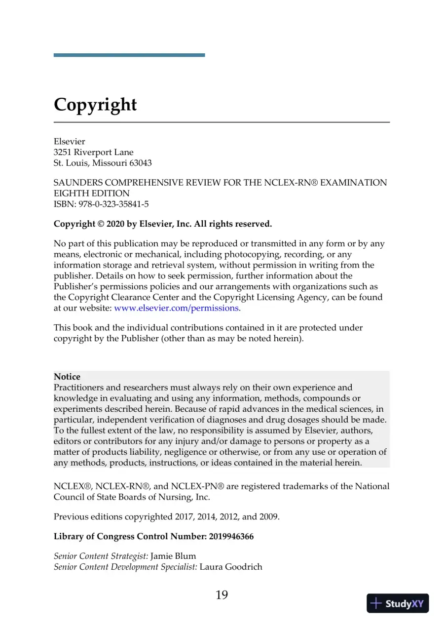 Saunders Comprehensive Review for the NCLEX-RN® Examination, 8th Edition (2019), page 20