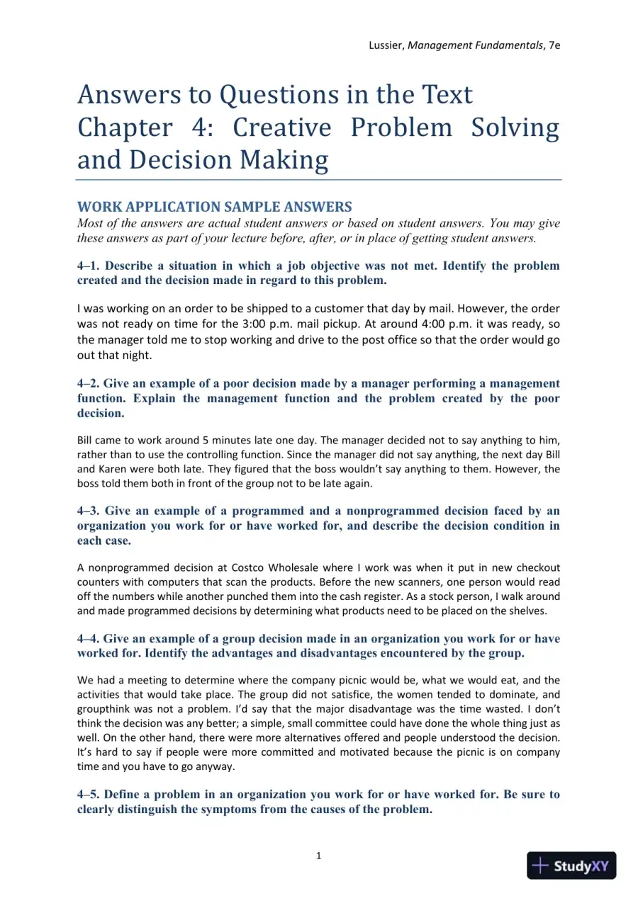 Management Fundamentals: Concepts, Applications, and Skill Development 7th Edition Solution Manual, page 28