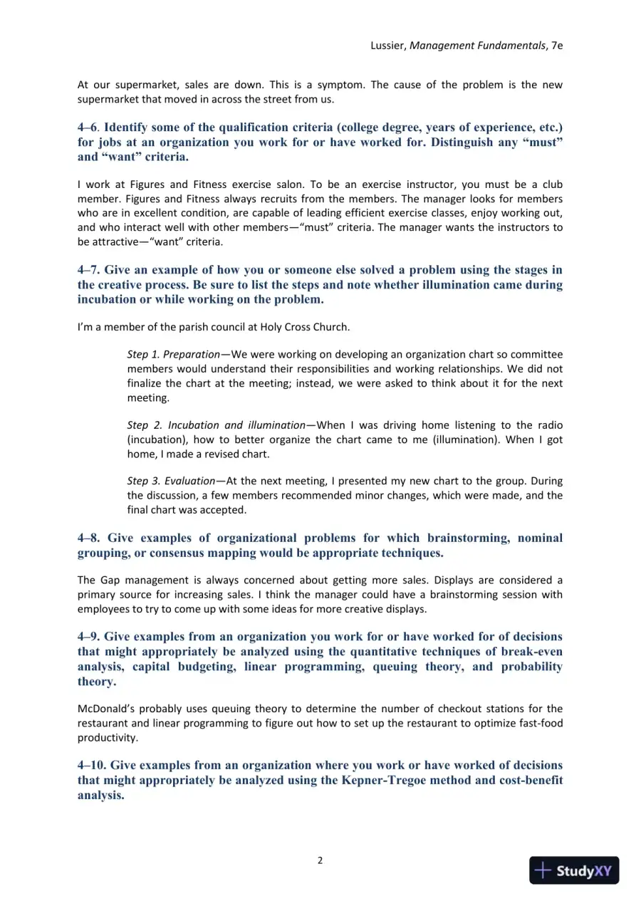 Management Fundamentals: Concepts, Applications, and Skill Development 7th Edition Solution Manual, page 29