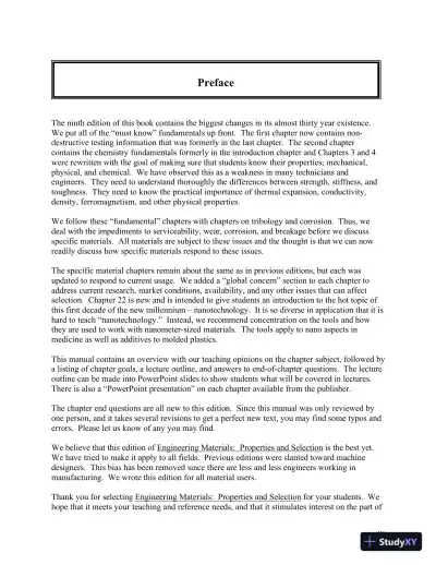 Solution Manual for Engineering Materials: Properties and Selection, 9th Edition - Page 3 preview image