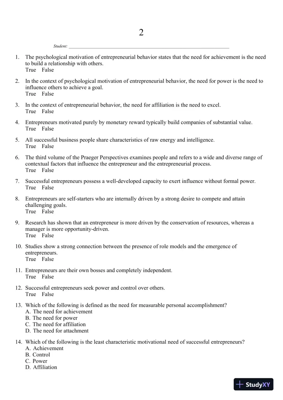 New Venture Creation: Entrepreneurship for the 21st Century 10th Edition Test Bank, page 13