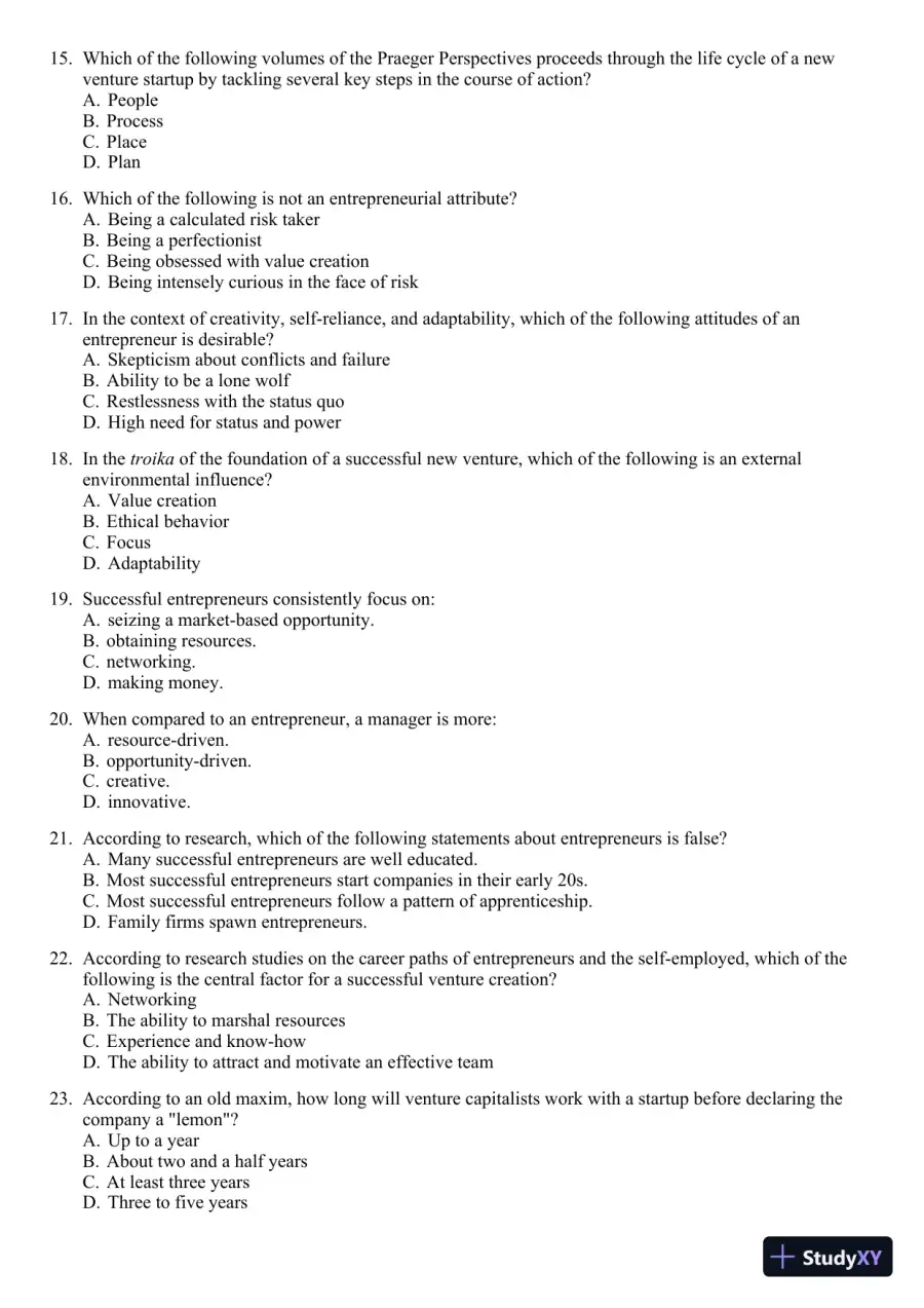 New Venture Creation: Entrepreneurship for the 21st Century 10th Edition Test Bank, page 14