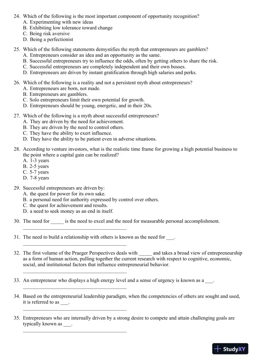 New Venture Creation: Entrepreneurship for the 21st Century 10th Edition Test Bank, page 15