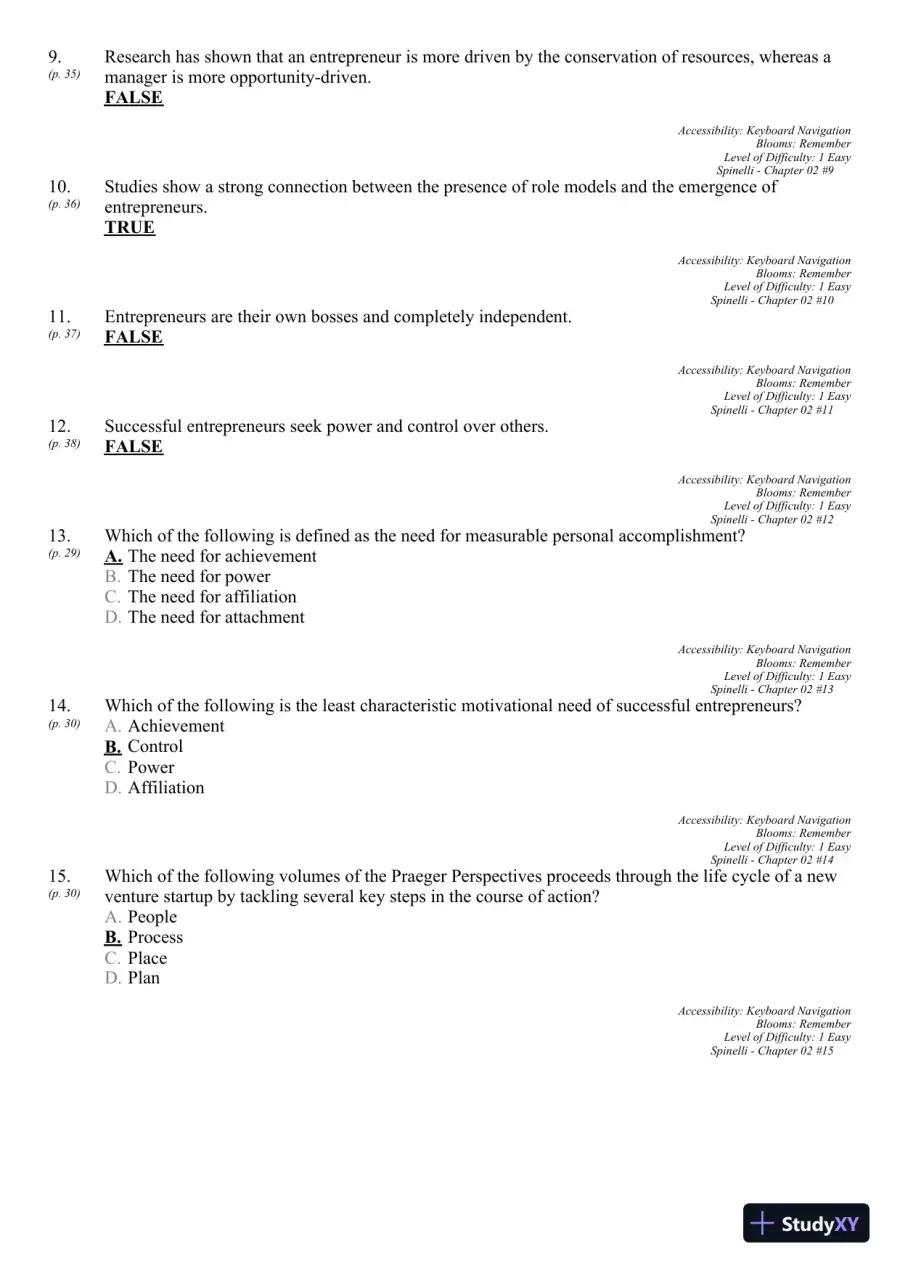 New Venture Creation: Entrepreneurship for the 21st Century 10th Edition Test Bank, page 18