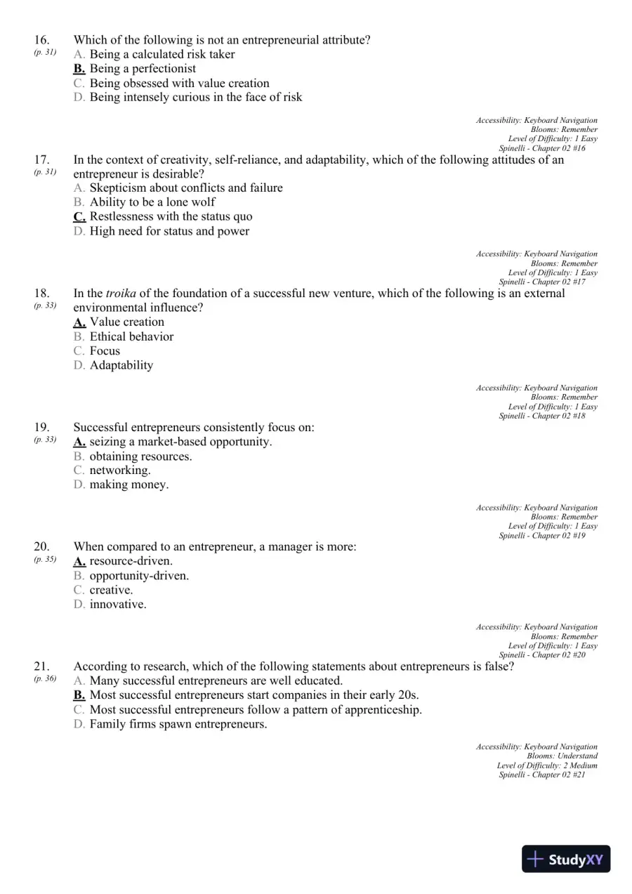 New Venture Creation: Entrepreneurship for the 21st Century 10th Edition Test Bank, page 19