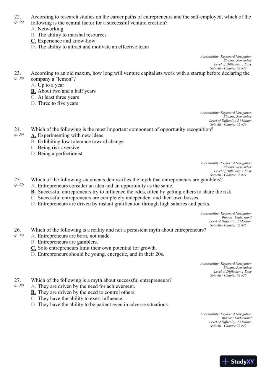 New Venture Creation: Entrepreneurship for the 21st Century 10th Edition Test Bank, page 20