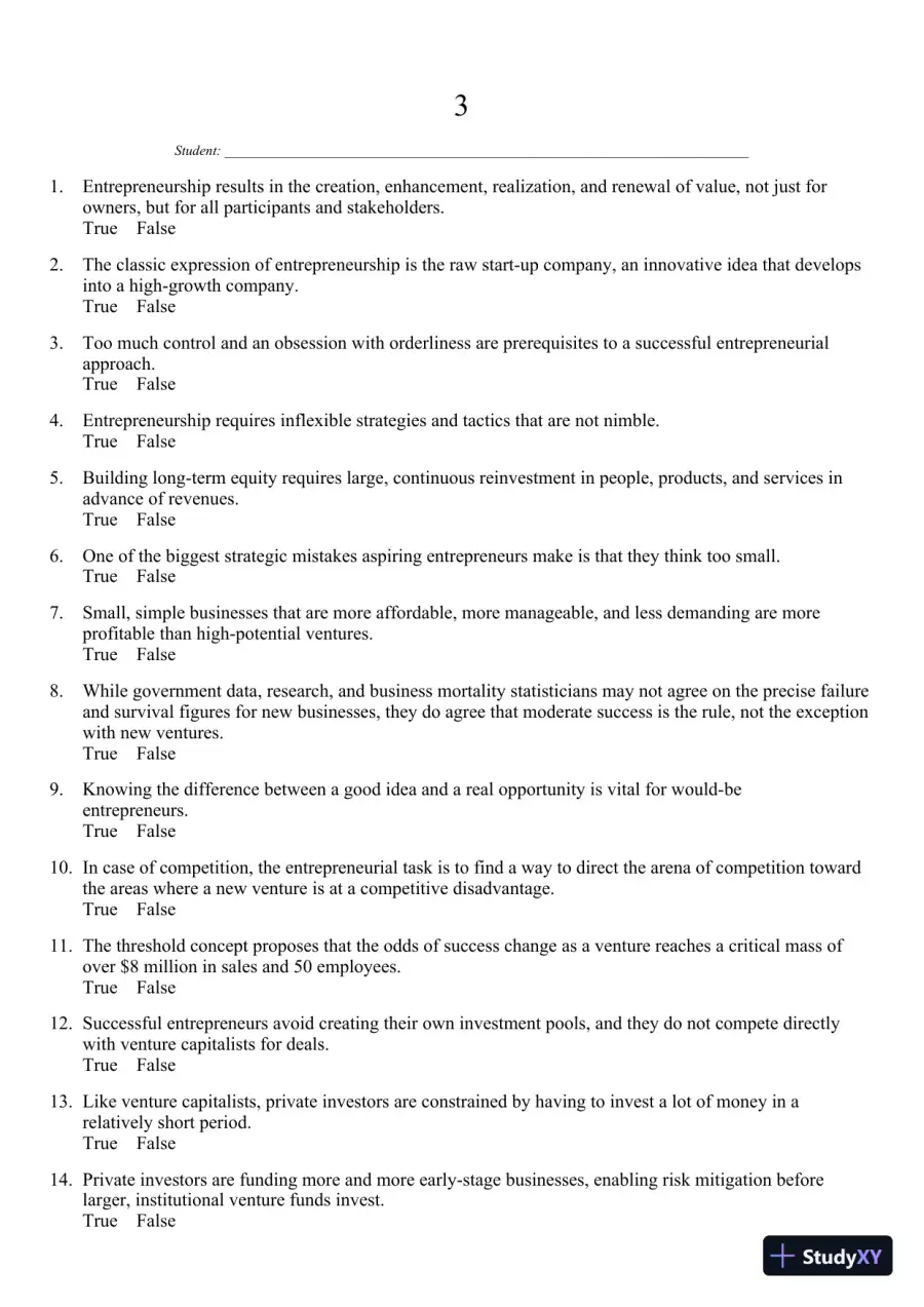 New Venture Creation: Entrepreneurship for the 21st Century 10th Edition Test Bank, page 25