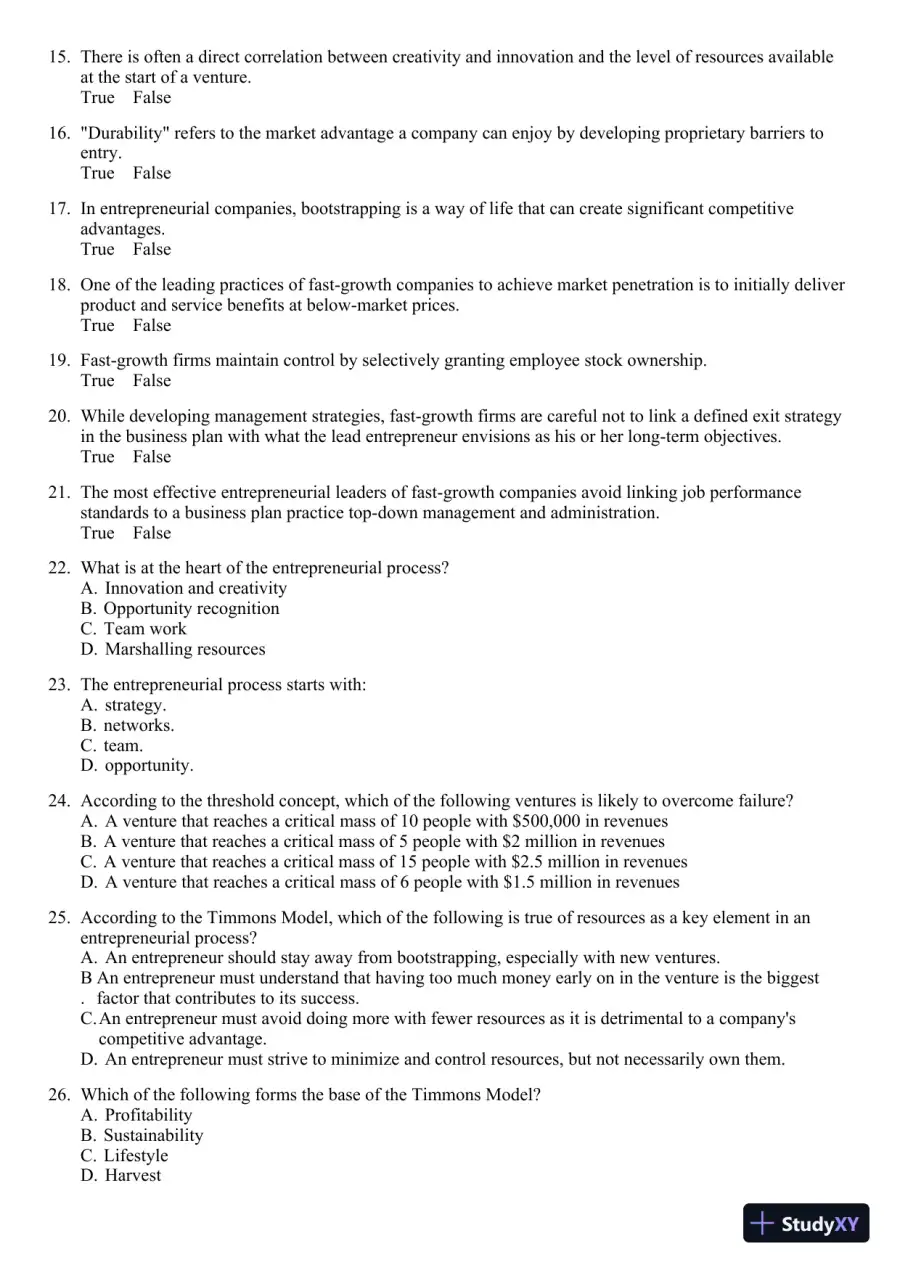 New Venture Creation: Entrepreneurship for the 21st Century 10th Edition Test Bank, page 26