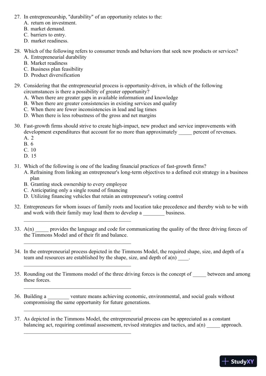 New Venture Creation: Entrepreneurship for the 21st Century 10th Edition Test Bank, page 27
