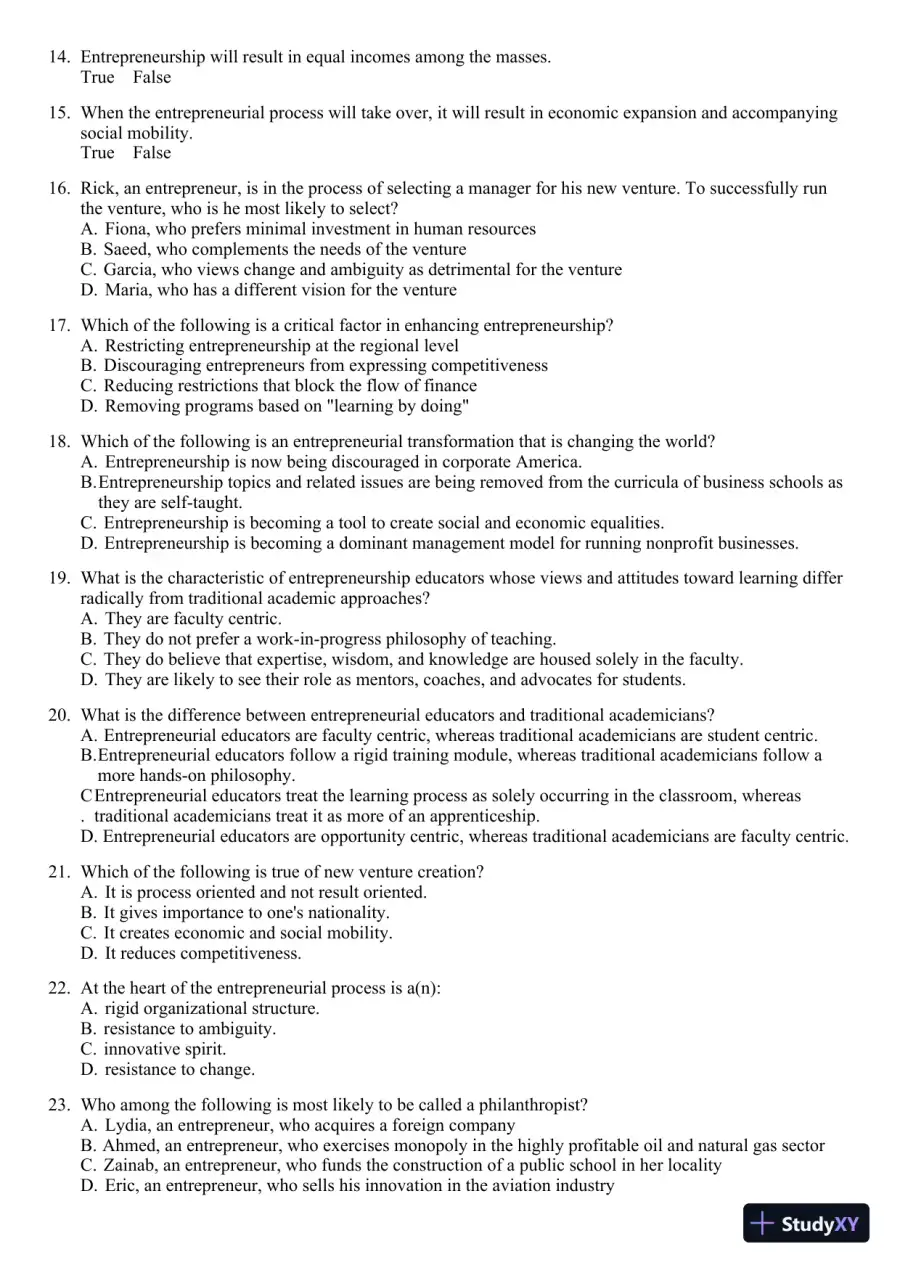 New Venture Creation: Entrepreneurship for the 21st Century 10th Edition Test Bank, page 3