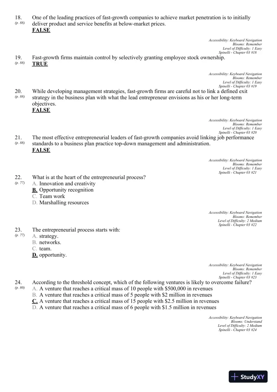 New Venture Creation: Entrepreneurship for the 21st Century 10th Edition Test Bank, page 31