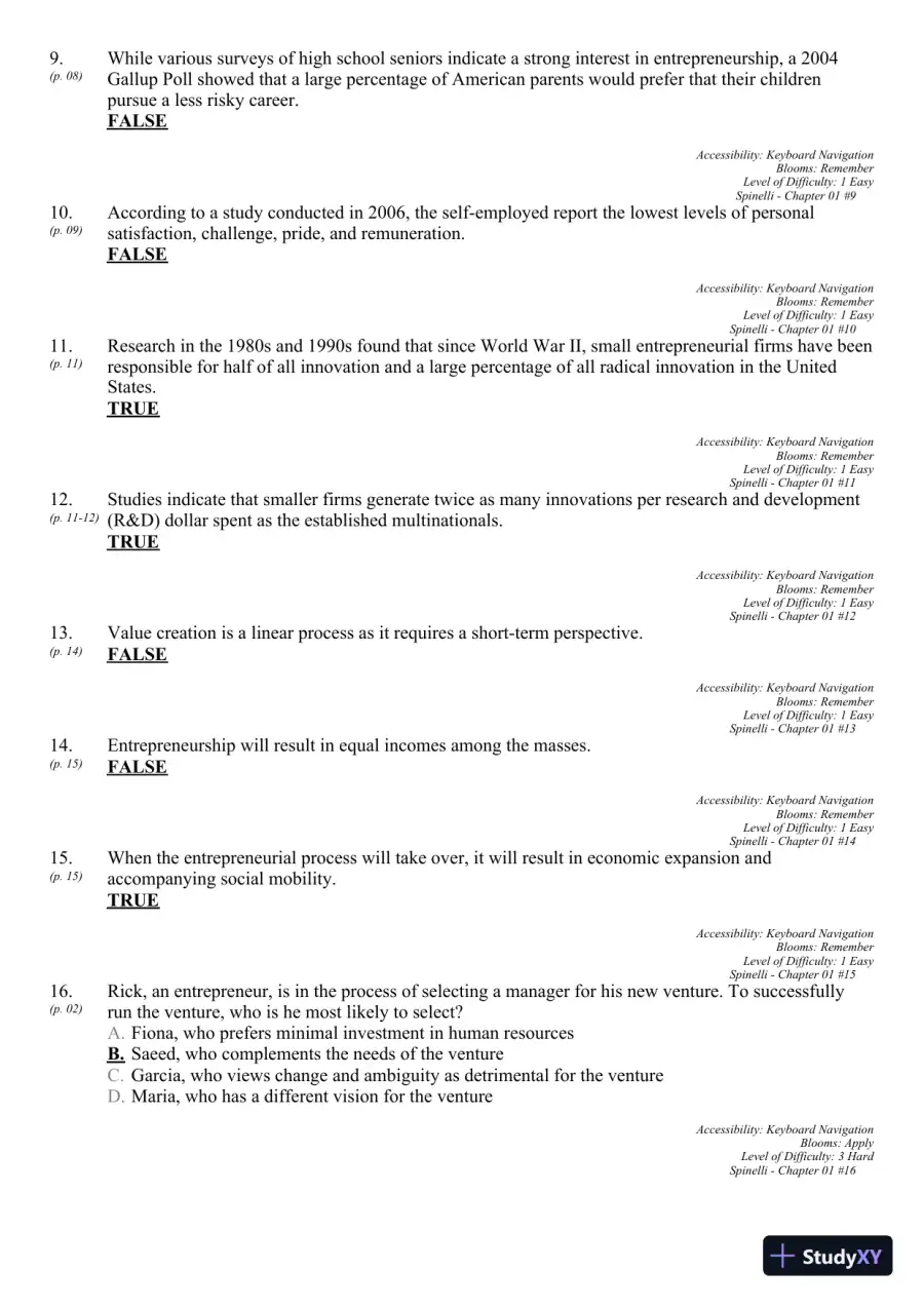 New Venture Creation: Entrepreneurship for the 21st Century 10th Edition Test Bank, page 7