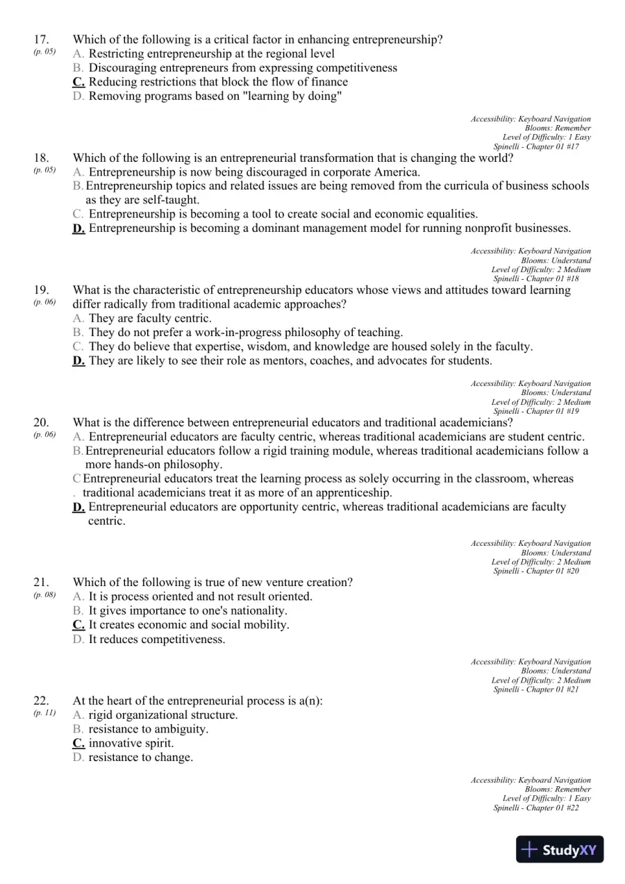 New Venture Creation: Entrepreneurship for the 21st Century 10th Edition Test Bank, page 8