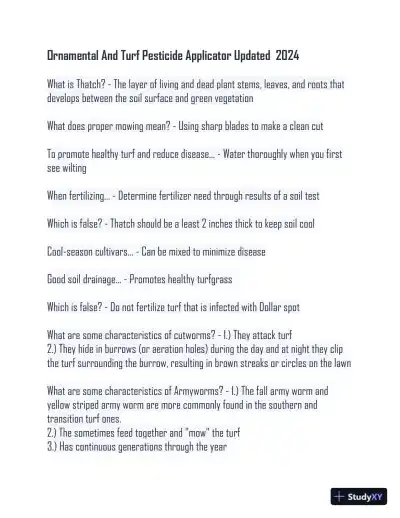 2024 Ornamental And Turf Pesticide Applicator Practice Exam With Answers (78 Solved Questions) - Page 1 preview image