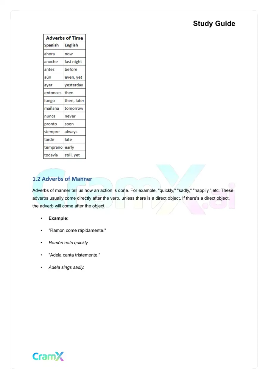 Spanish I - Adverbs and Comparisons, page 2