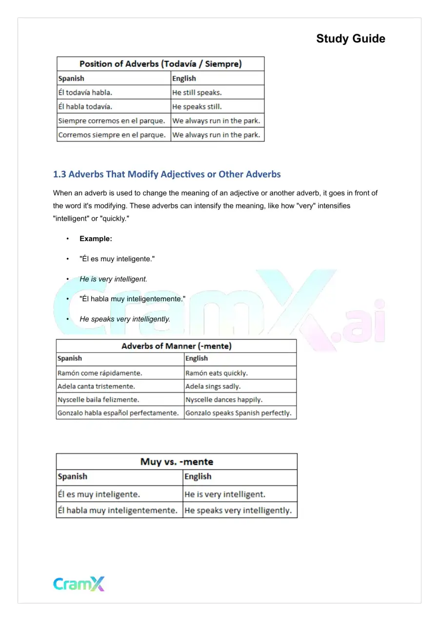 Spanish I - Adverbs and Comparisons, page 3