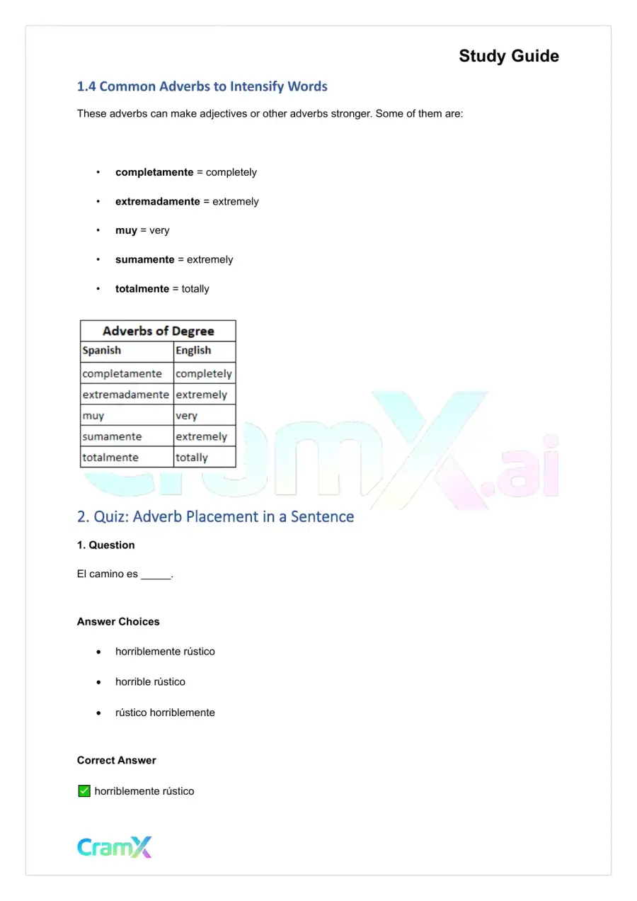 Spanish I - Adverbs and Comparisons, page 4