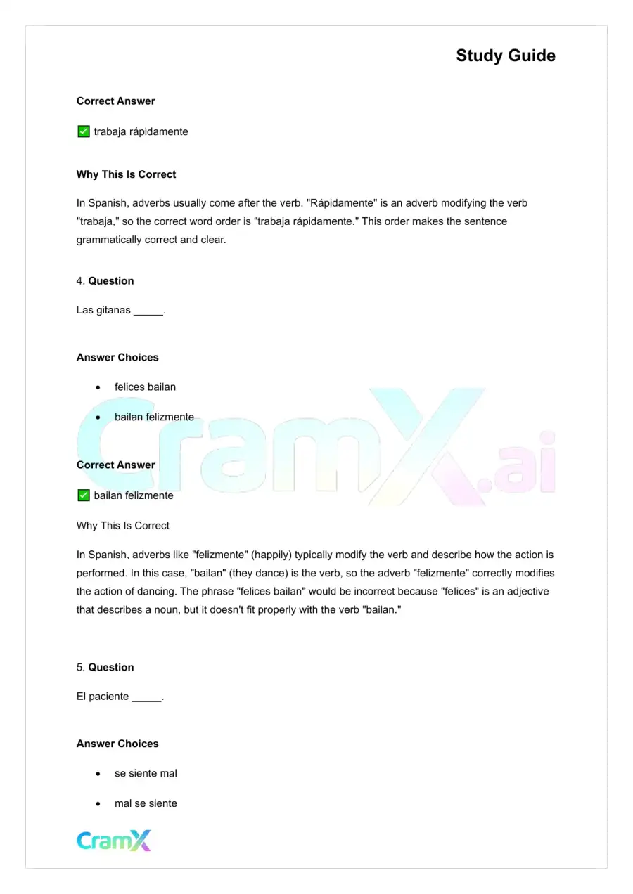 Spanish I - Adverbs and Comparisons, page 6