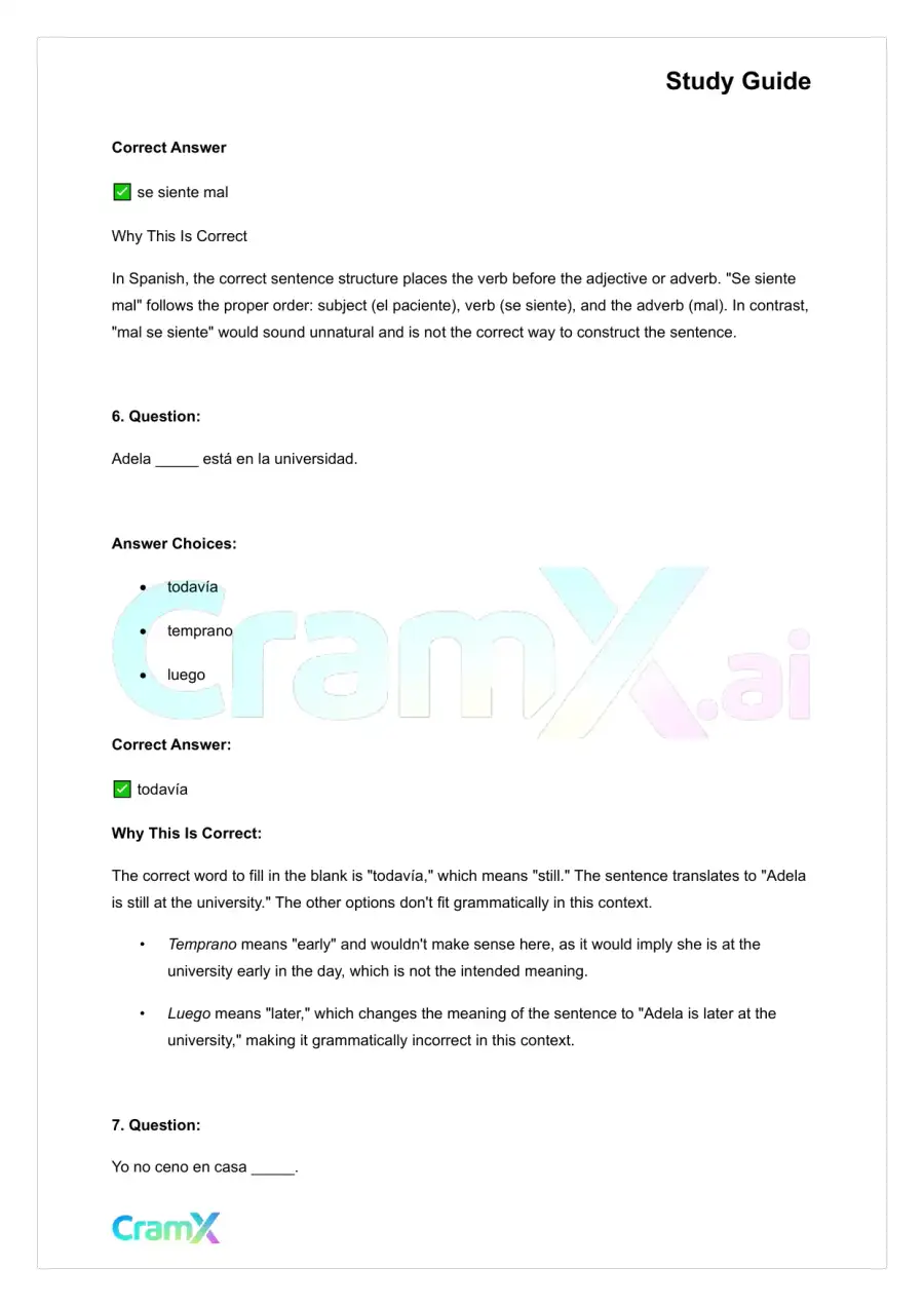 Spanish I - Adverbs and Comparisons, page 7