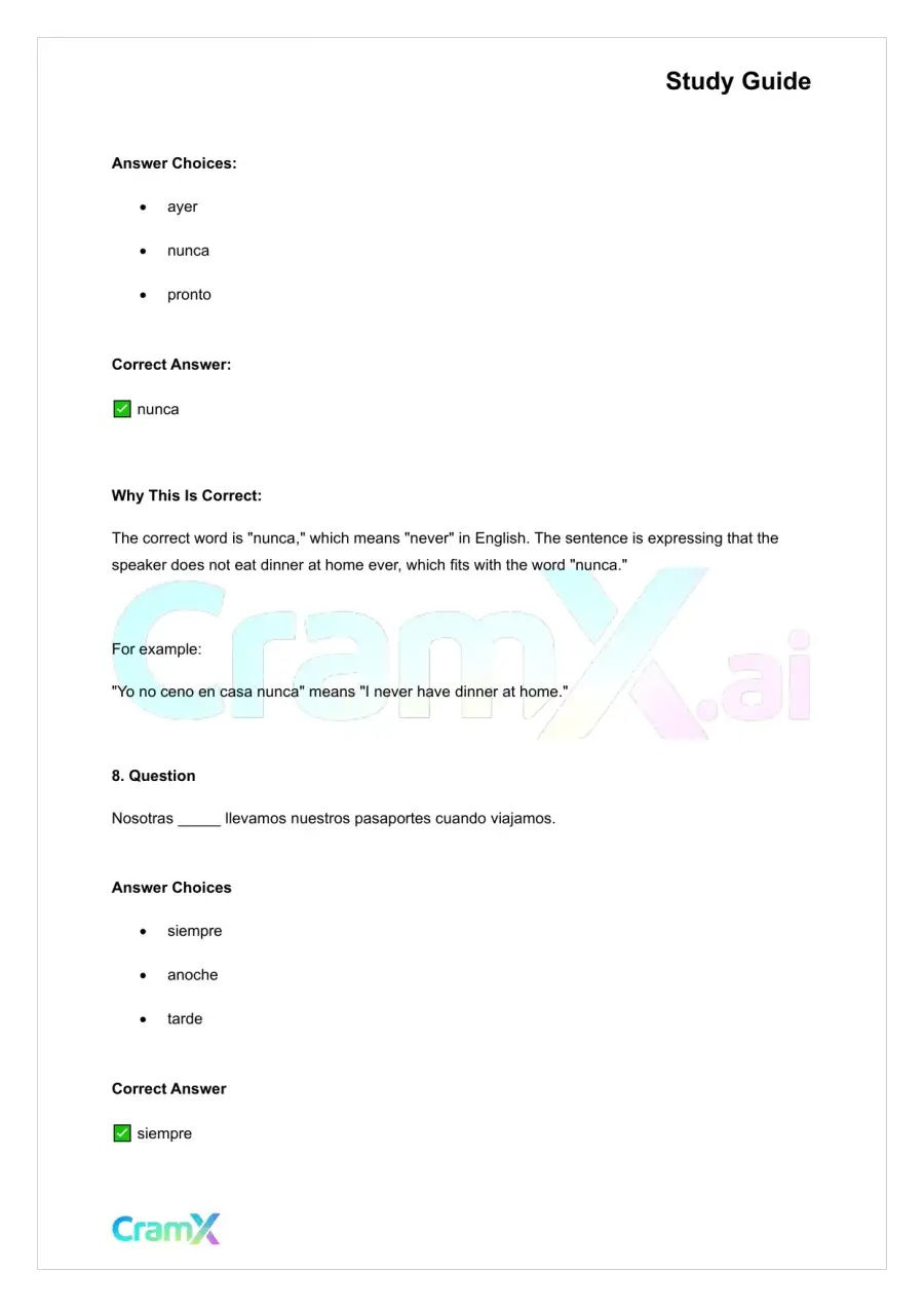 Spanish I - Adverbs and Comparisons, page 8