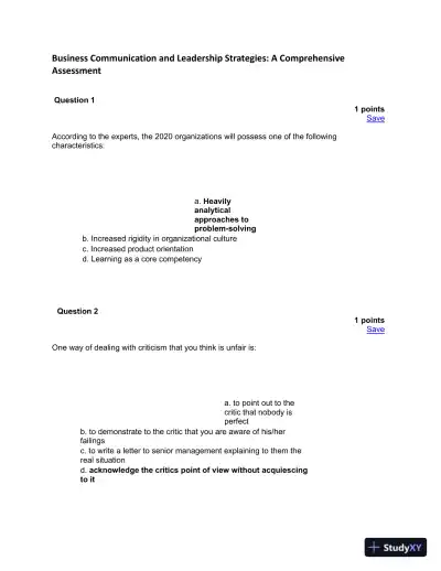 Business Communication And Leadership Strategies: A Comprehensive Assessment - Page 1 preview image