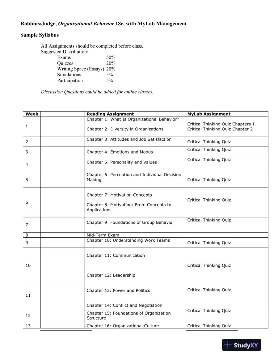 Solution Manual for Organizational Behavior, 18th Edition, page 14