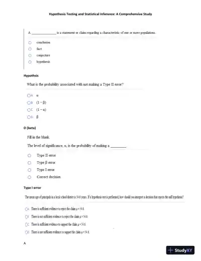 Hypothesis Testing And Statistical Inference: A Comprehensive Study - Page 1 preview image